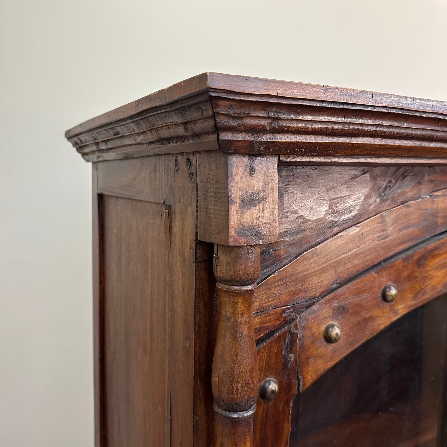 Vintage Indian Teak Display Cabinet with Brass Studs