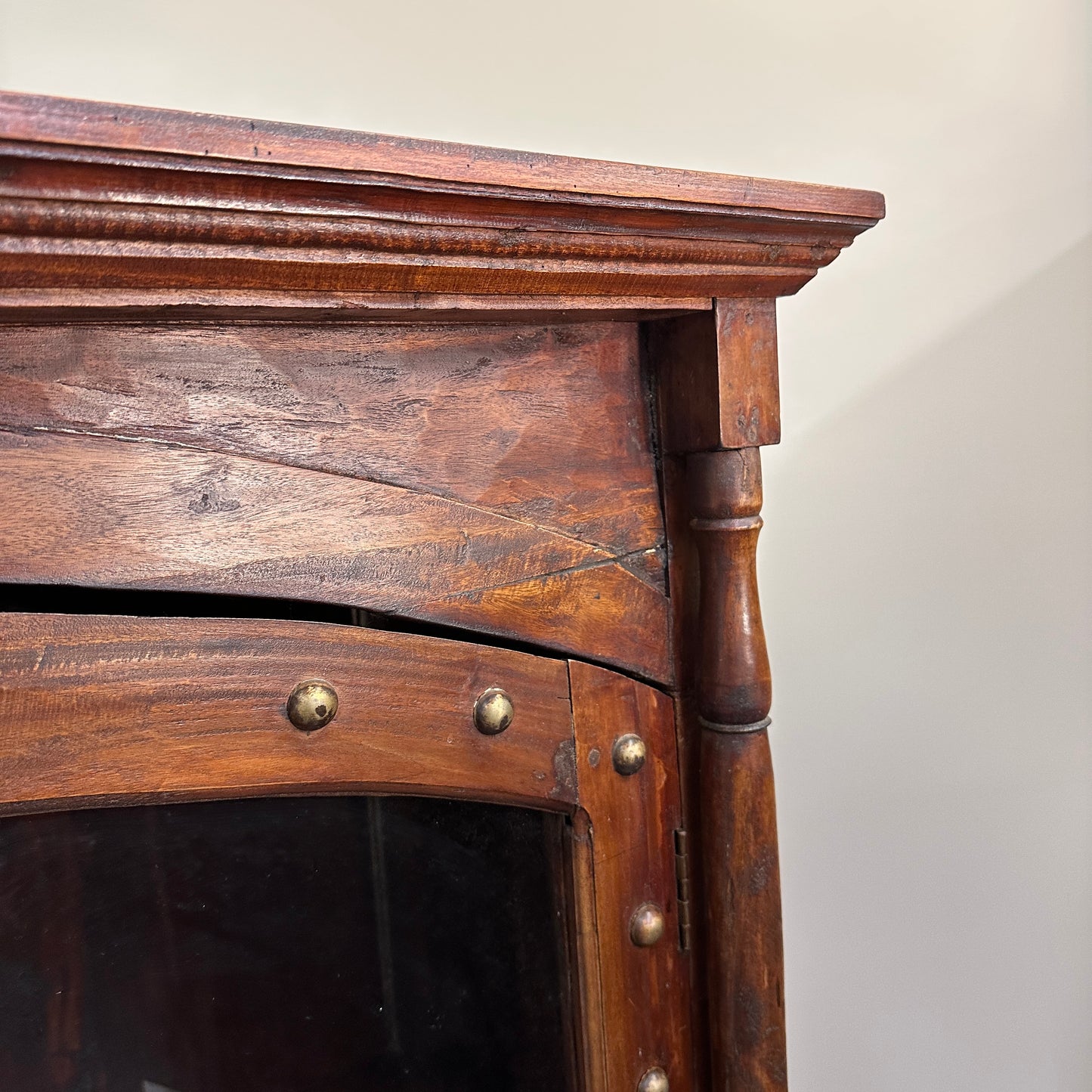 Vintage Indian Teak Display Cabinet with Brass Studs