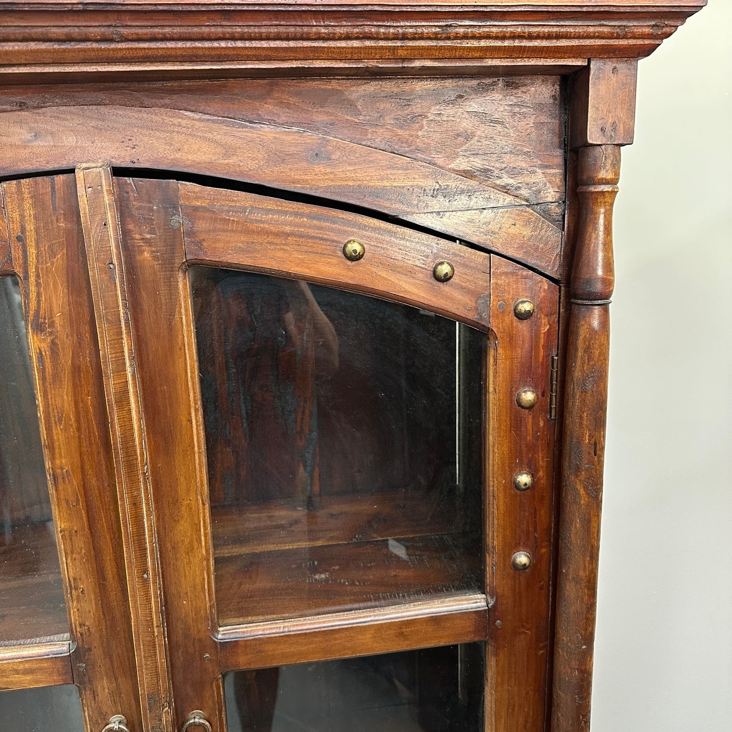 Vintage Indian Teak Display Cabinet with Brass Studs