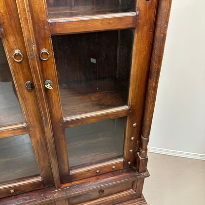 Vintage Indian Teak Display Cabinet with Brass Studs