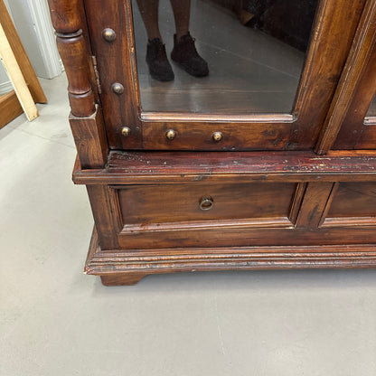 Vintage Indian Teak Display Cabinet with Brass Studs