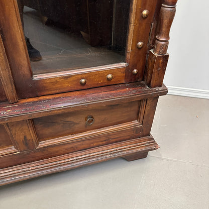 Vintage Indian Teak Display Cabinet with Brass Studs