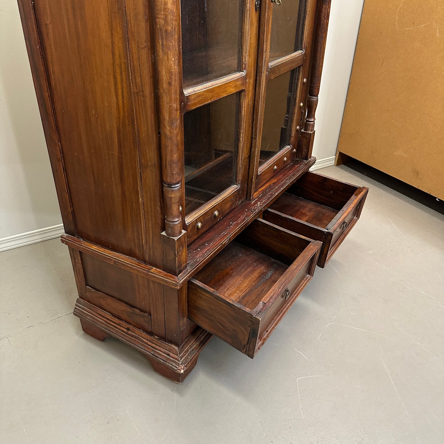 Vintage Indian Teak Display Cabinet with Brass Studs