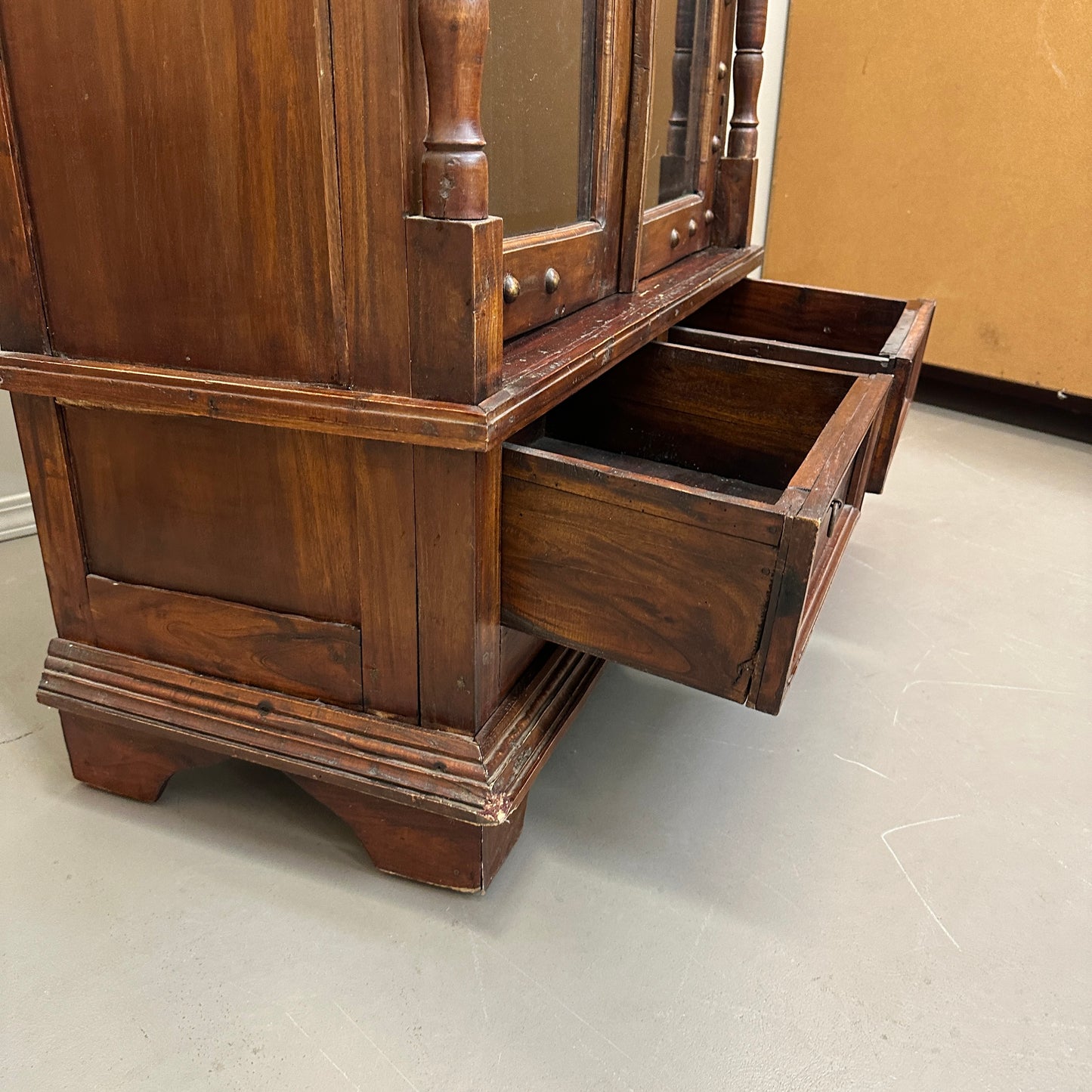 Vintage Indian Teak Display Cabinet with Brass Studs