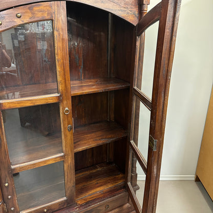Vintage Indian Teak Display Cabinet with Brass Studs