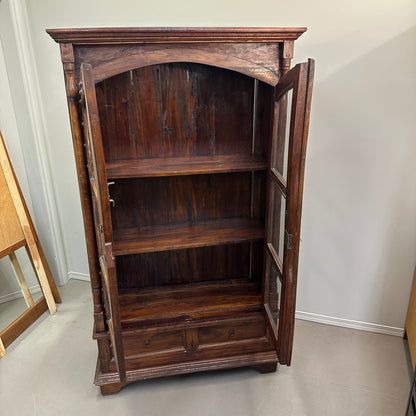 Vintage Indian Teak Display Cabinet with Brass Studs