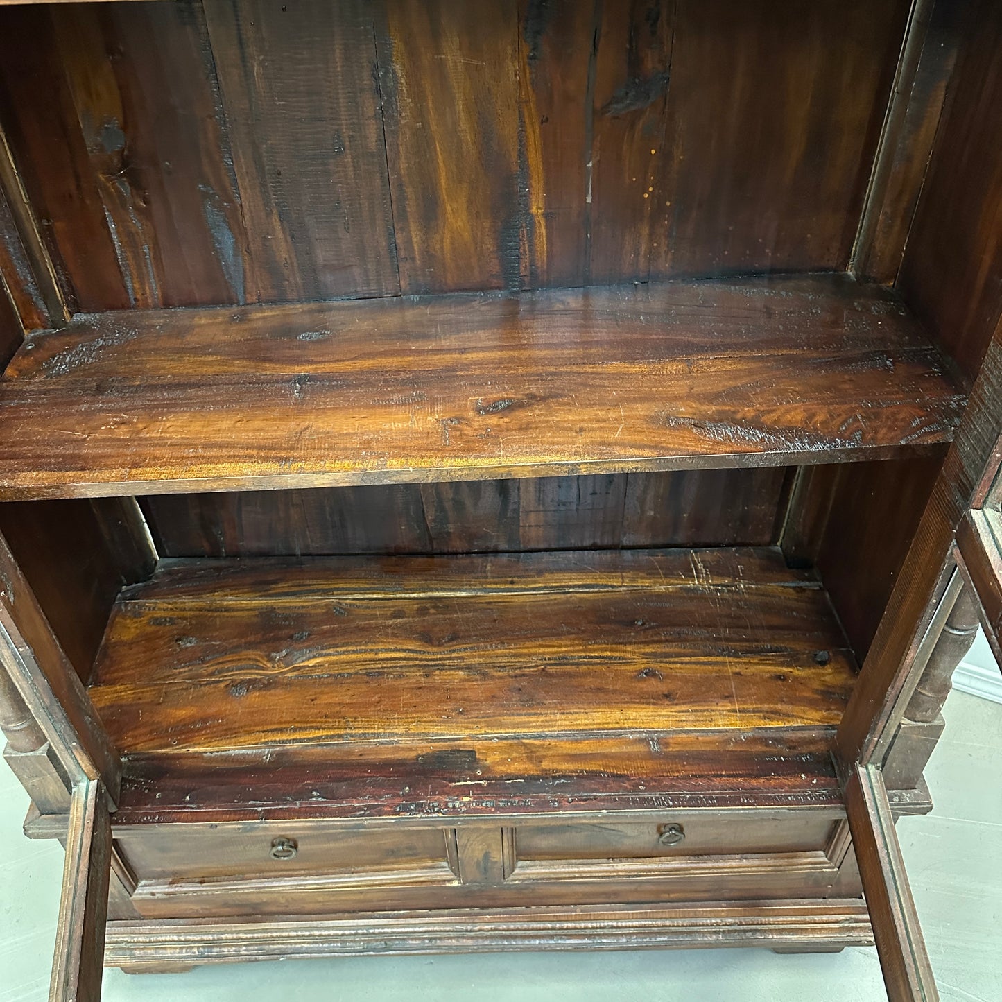 Vintage Indian Teak Display Cabinet with Brass Studs