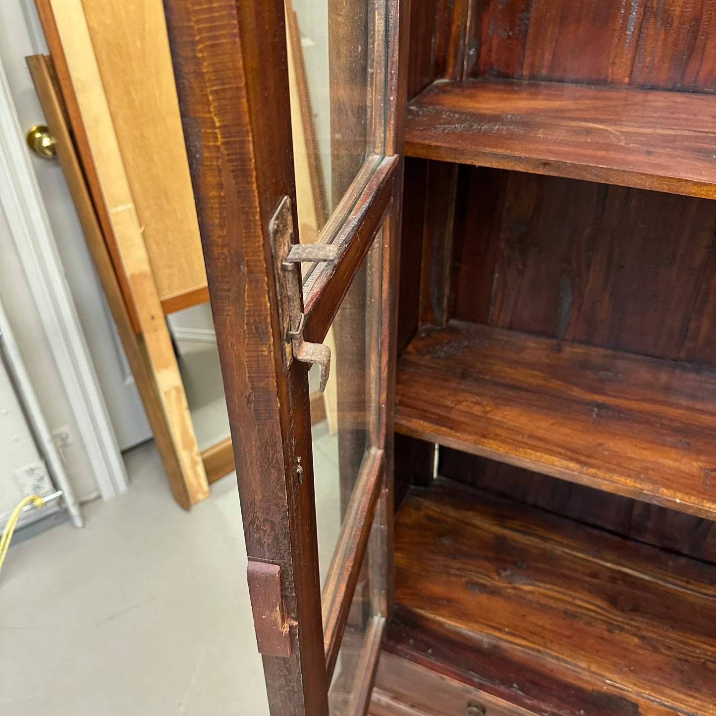 Vintage Indian Teak Display Cabinet with Brass Studs