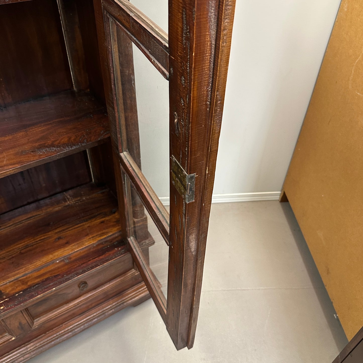 Vintage Indian Teak Display Cabinet with Brass Studs