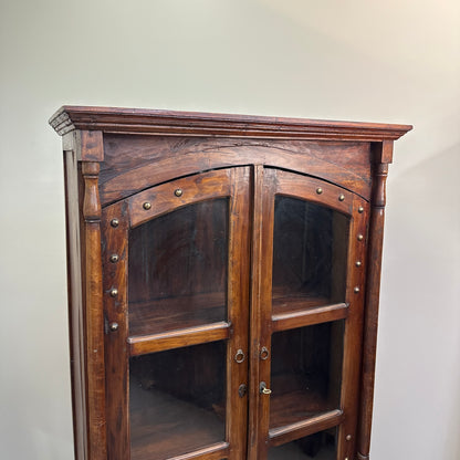Vintage Indian Teak Display Cabinet with Brass Studs