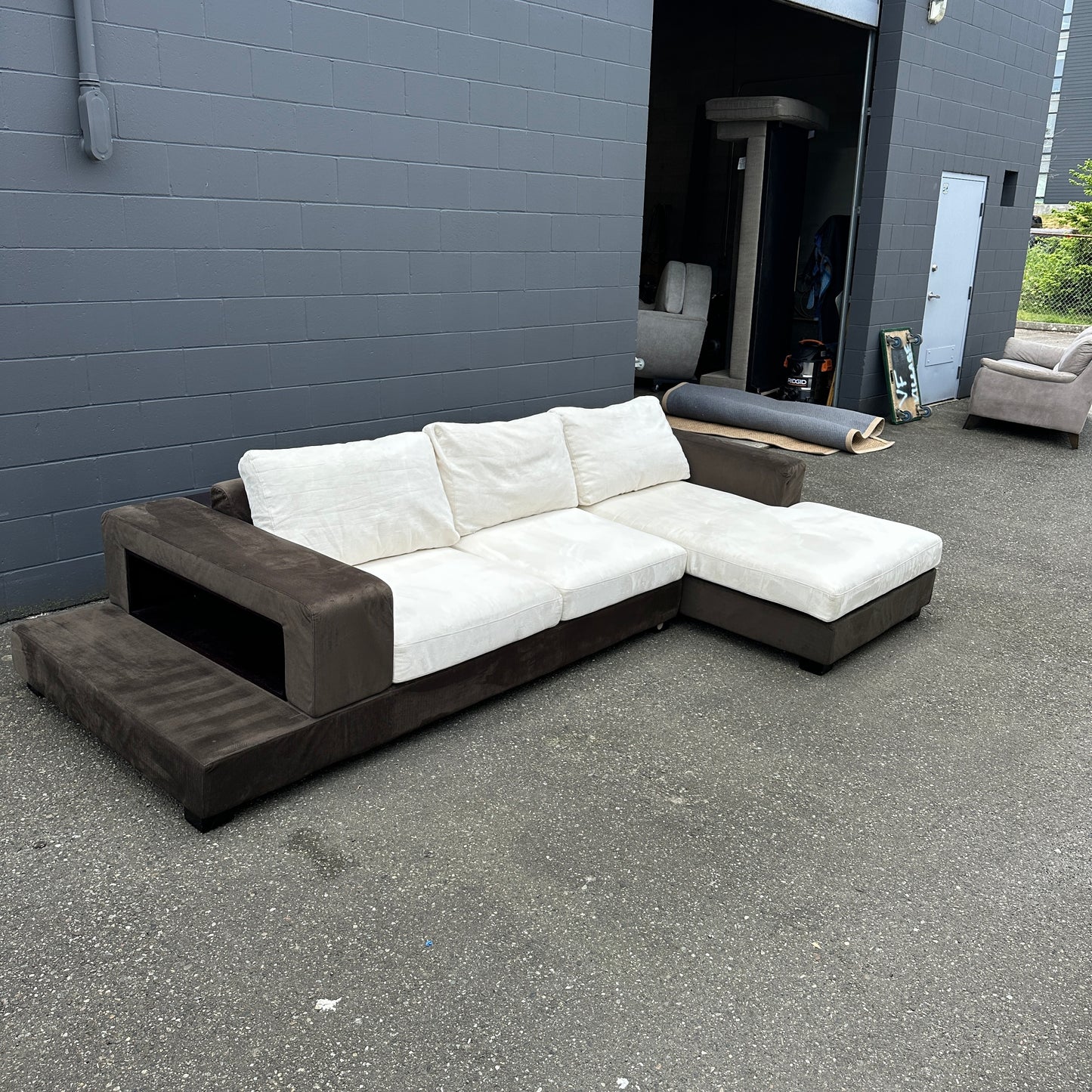Alcantara Design Sectional with Back Shelf