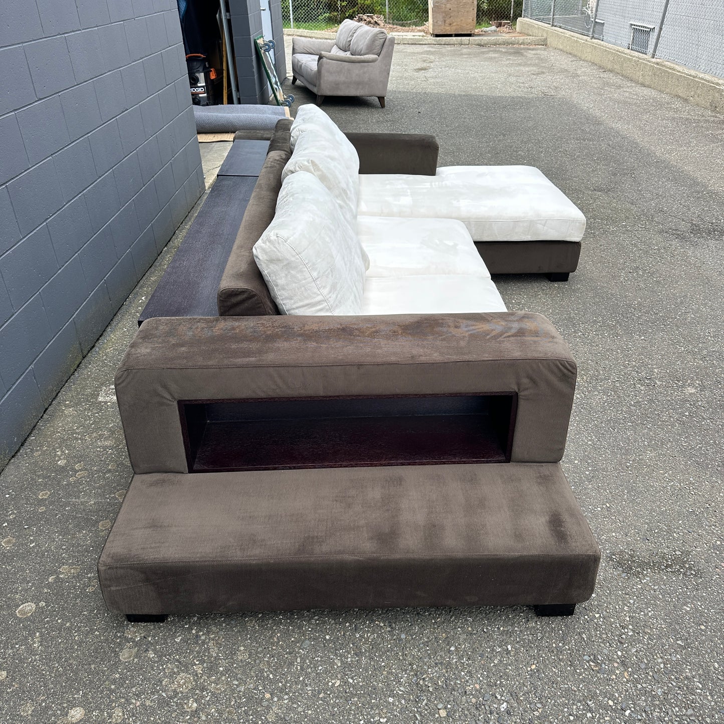 Alcantara Design Sectional with Back Shelf