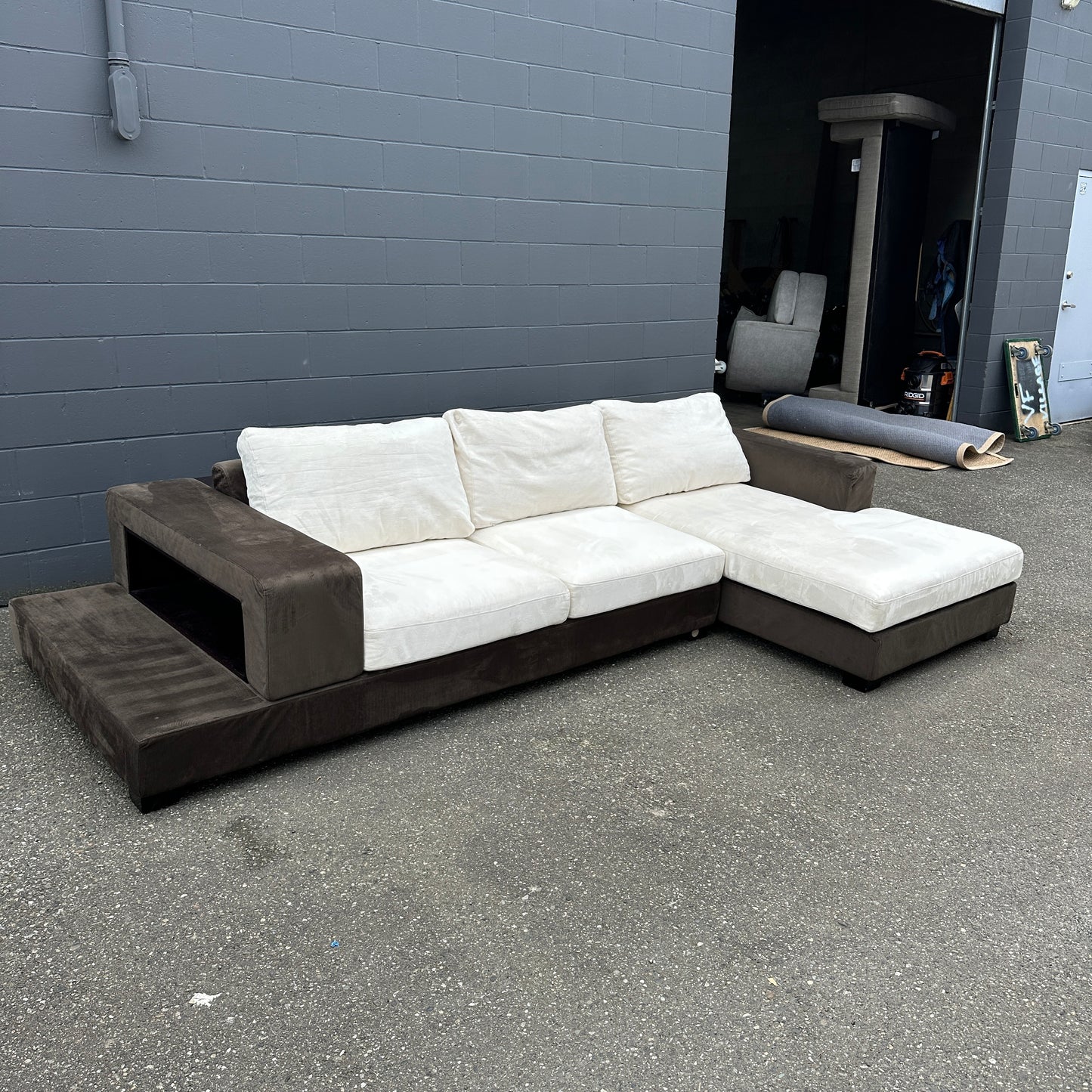 Alcantara Design Sectional with Back Shelf