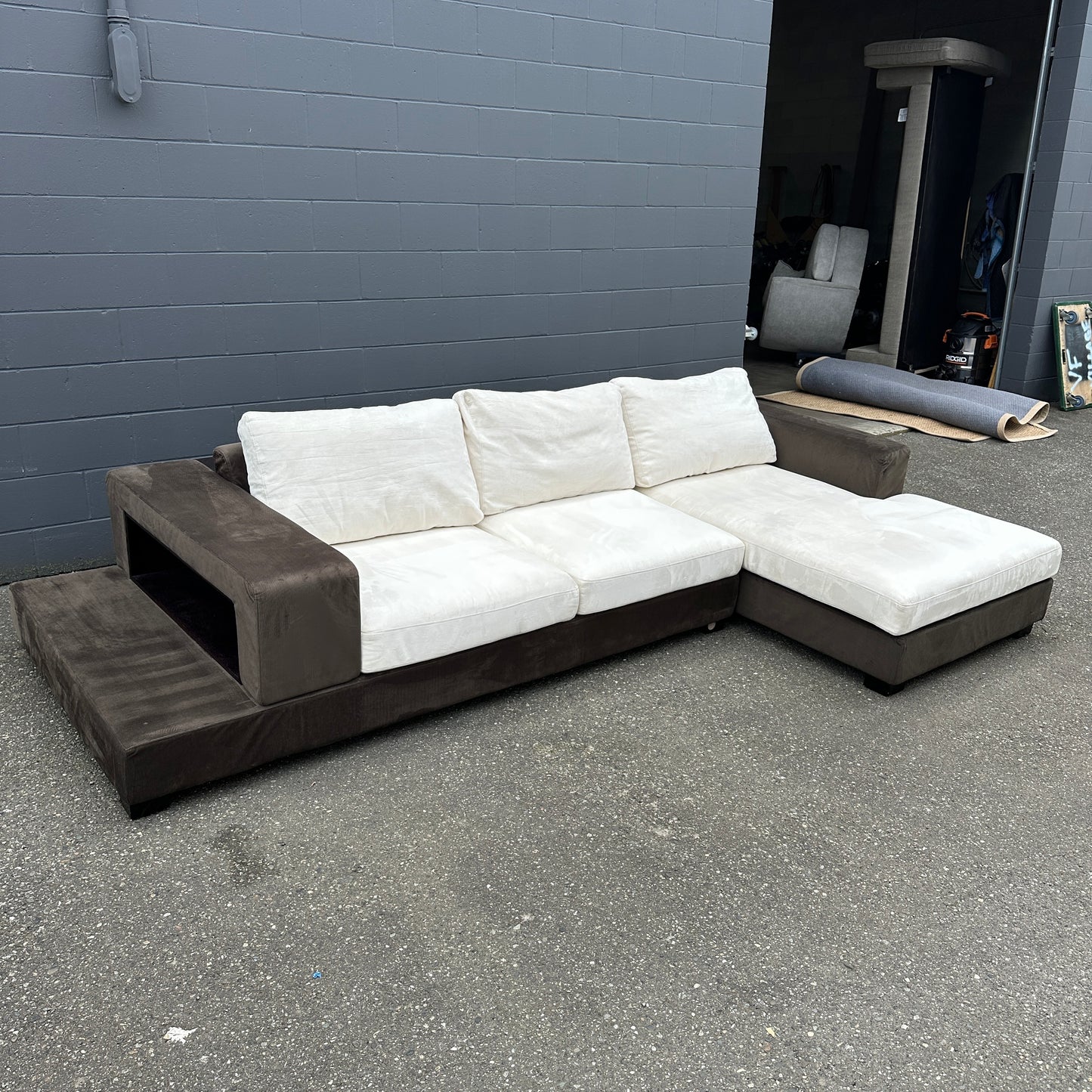 Alcantara Design Sectional with Back Shelf