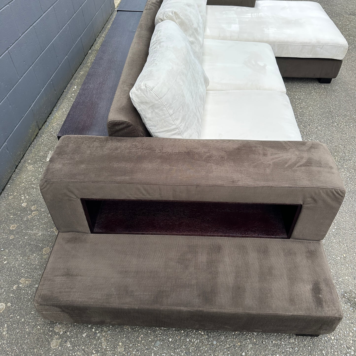 Alcantara Design Sectional with Back Shelf
