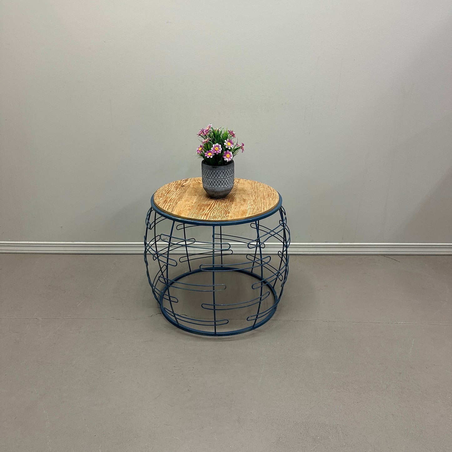 Barrel Iron and Wood Round Coffee Table