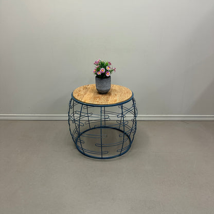 Barrel Iron and Wood Round Coffee Table