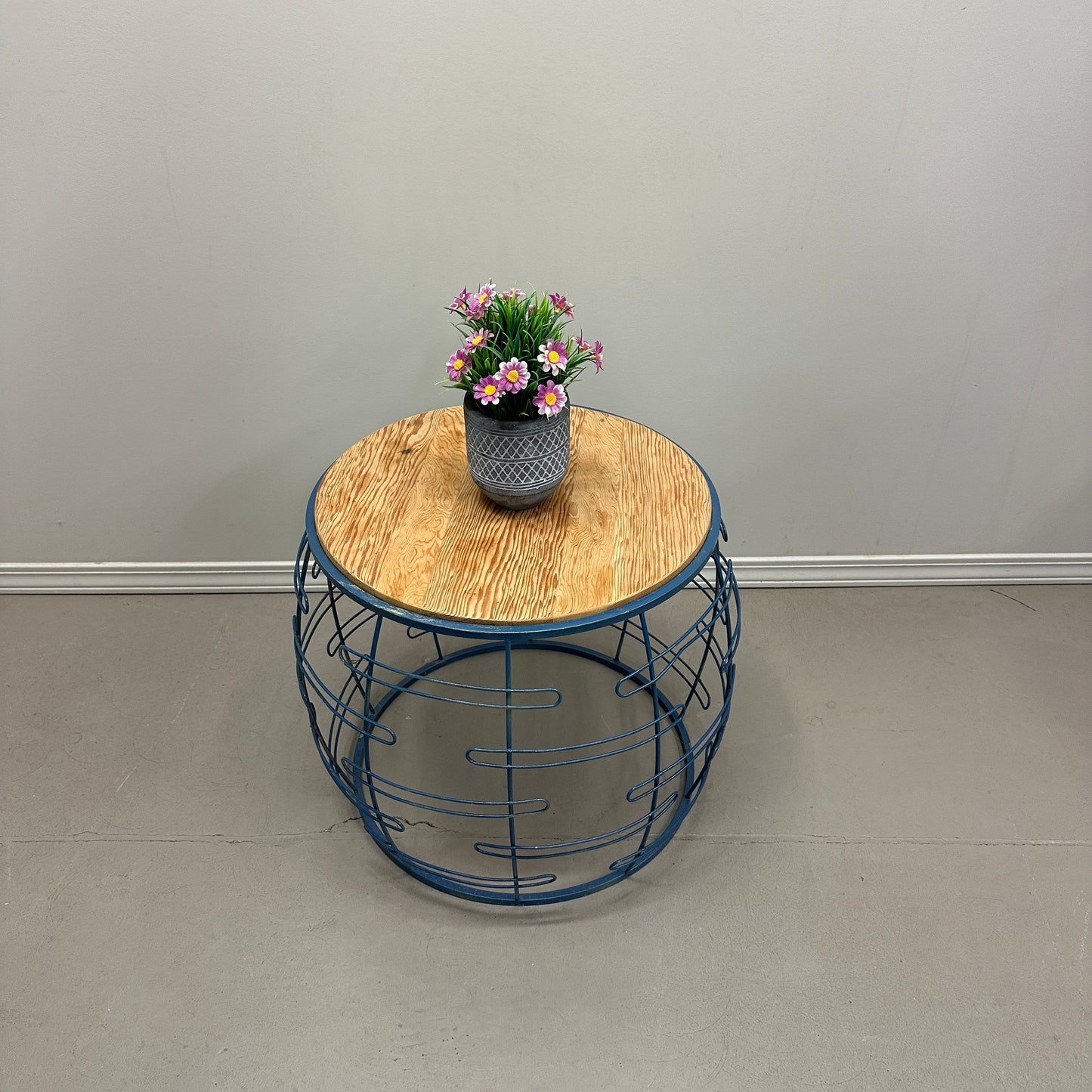 Barrel Iron and Wood Round Coffee Table