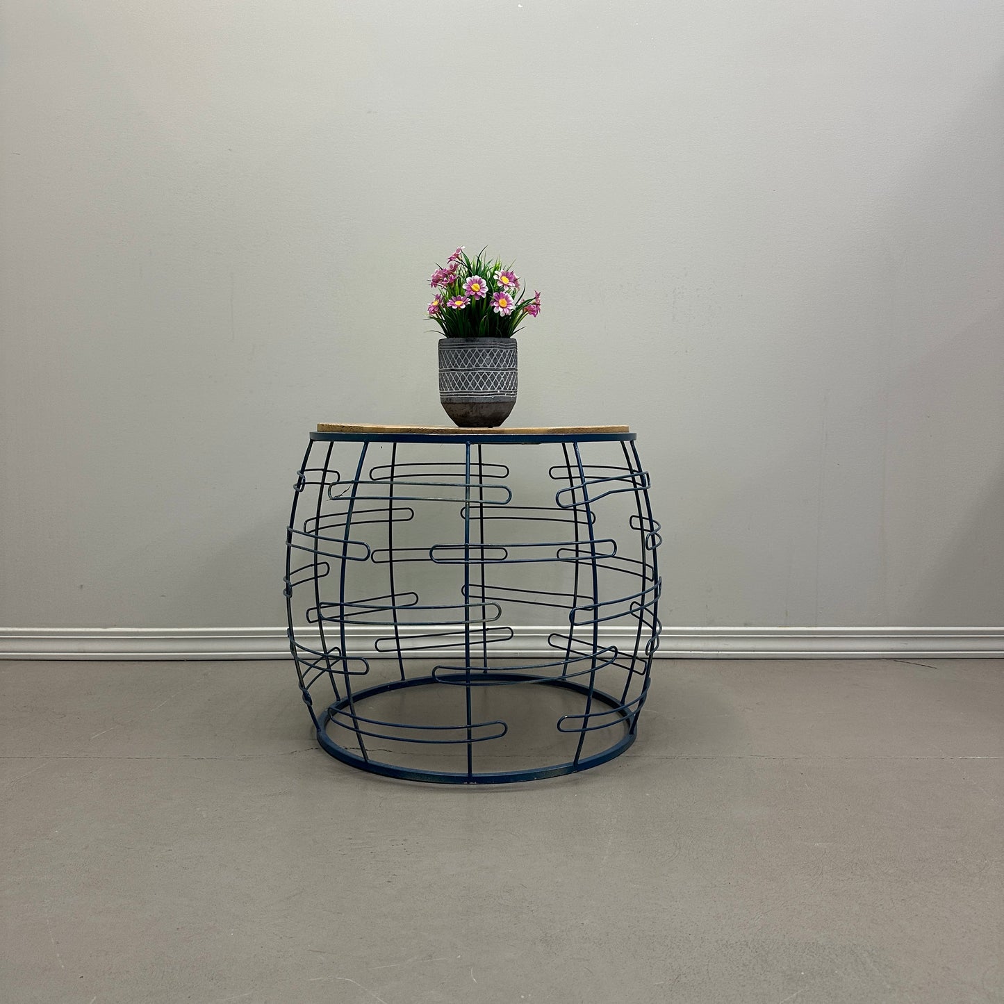 Barrel Iron and Wood Round Coffee Table