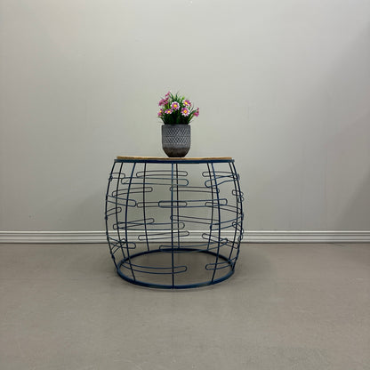 Barrel Iron and Wood Round Coffee Table