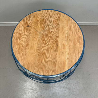 Barrel Iron and Wood Round Coffee Table
