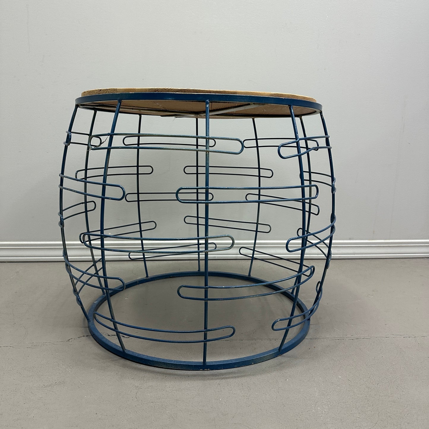 Barrel Iron and Wood Round Coffee Table