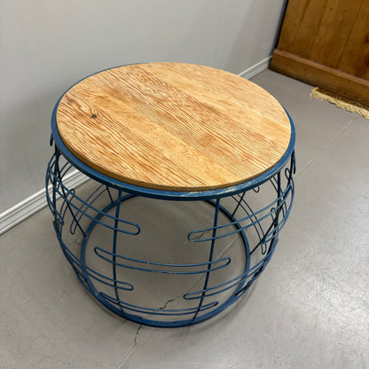 Barrel Iron and Wood Round Coffee Table