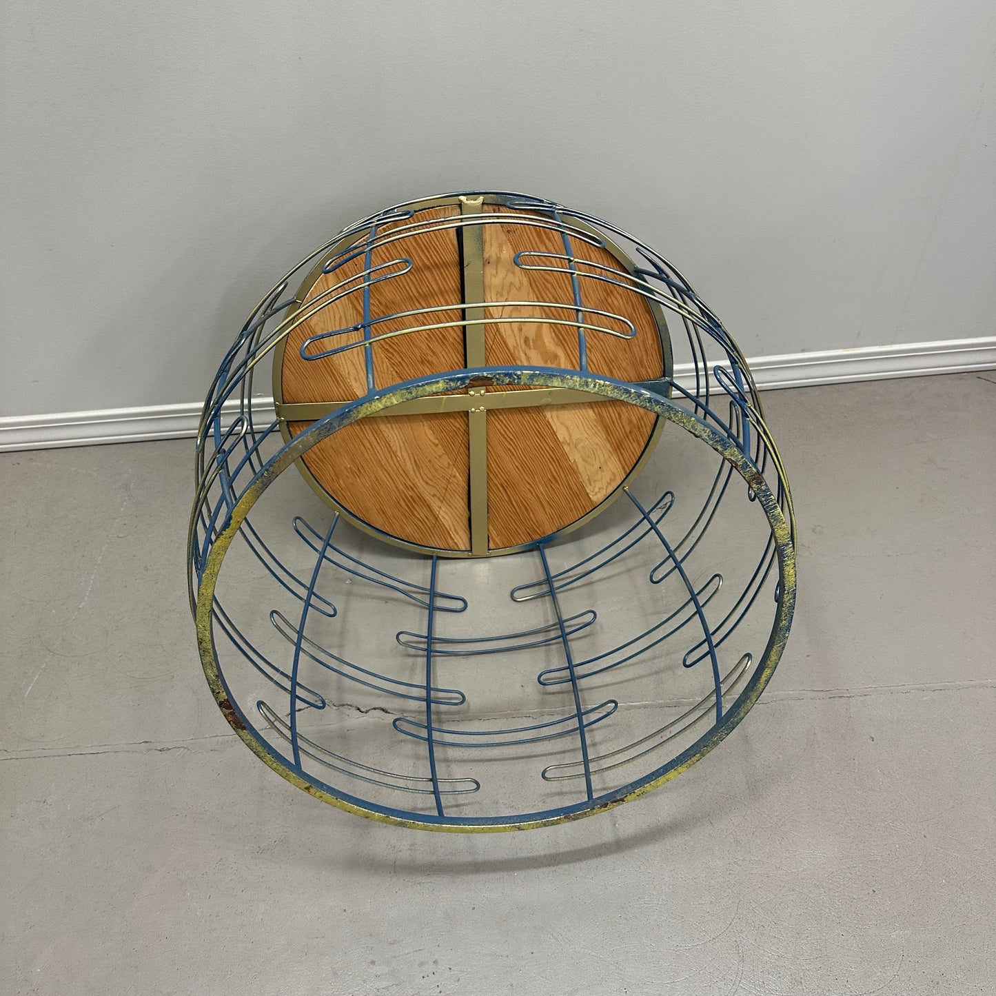 Barrel Iron and Wood Round Coffee Table