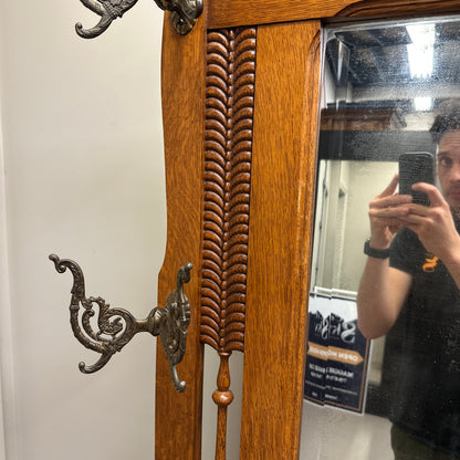 1900s American Antique Oak Hall Tree