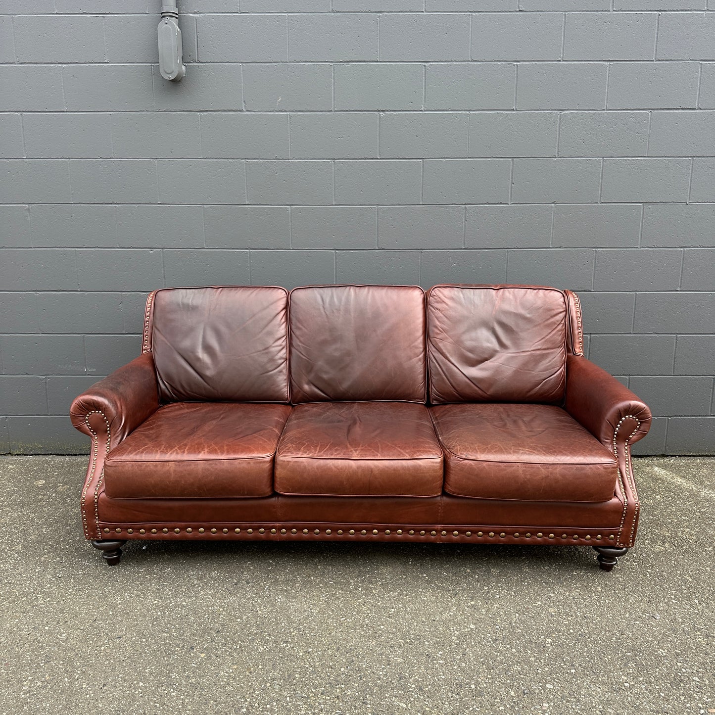Genuine Leather Brown Couch