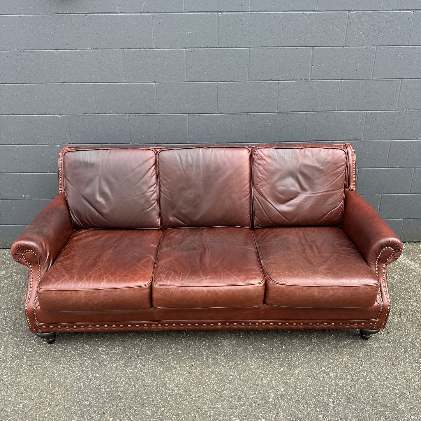 Genuine Leather Brown Couch