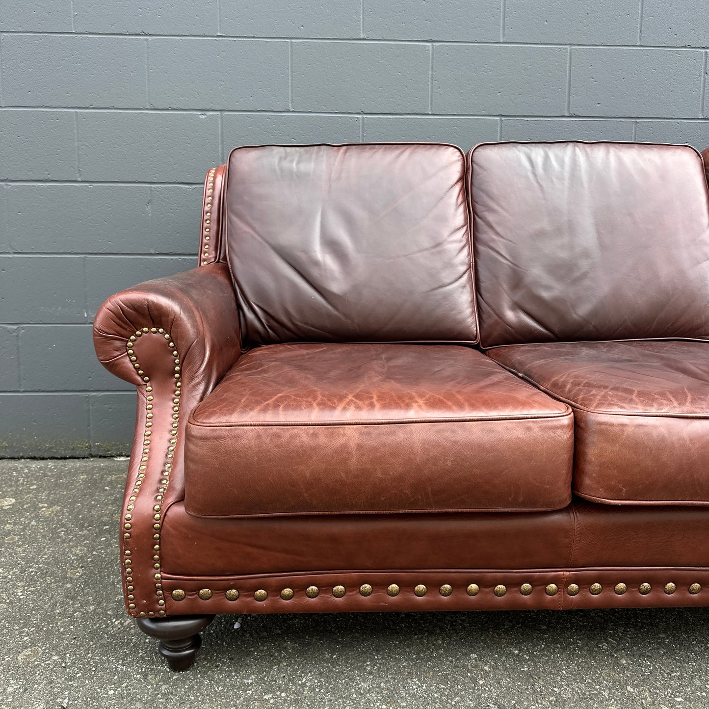Genuine Leather Brown Couch