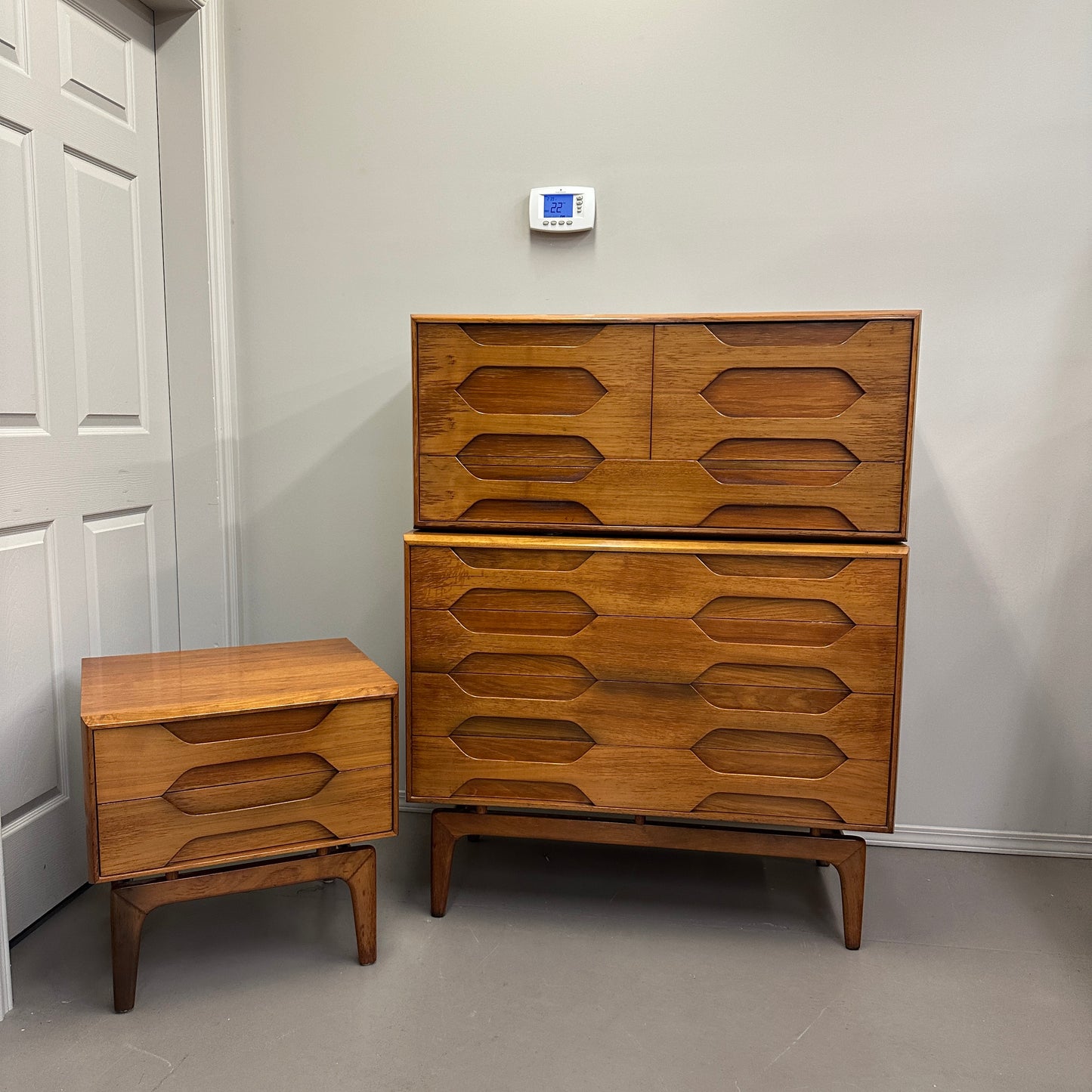 Mid-Century Arne Hovmand Highboy Dresser and Nightstand
