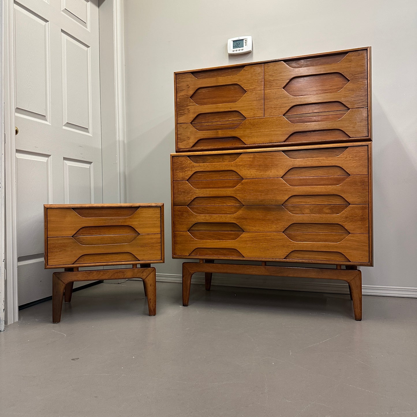 Mid-Century Arne Hovmand Highboy Dresser and Nightstand