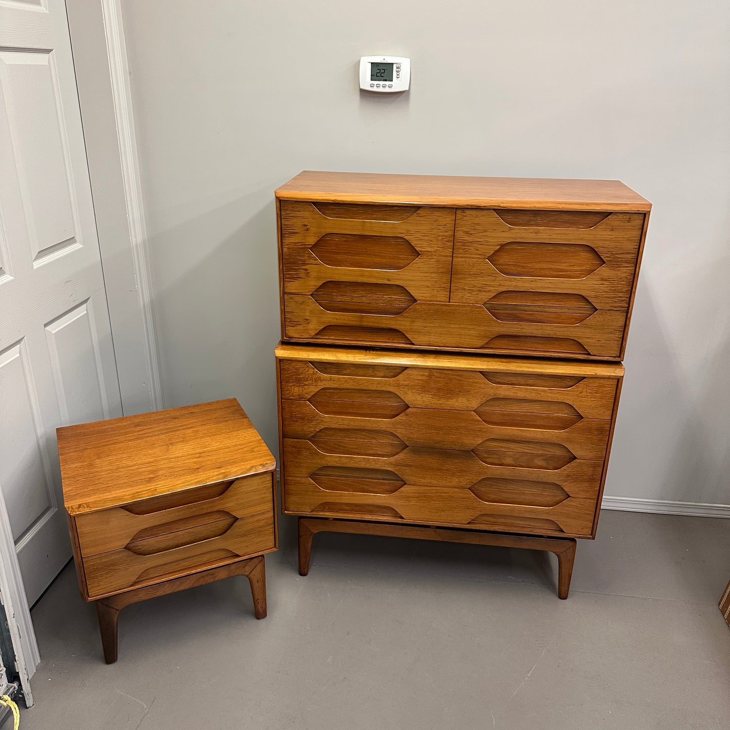Mid-Century Arne Hovmand Highboy Dresser and Nightstand