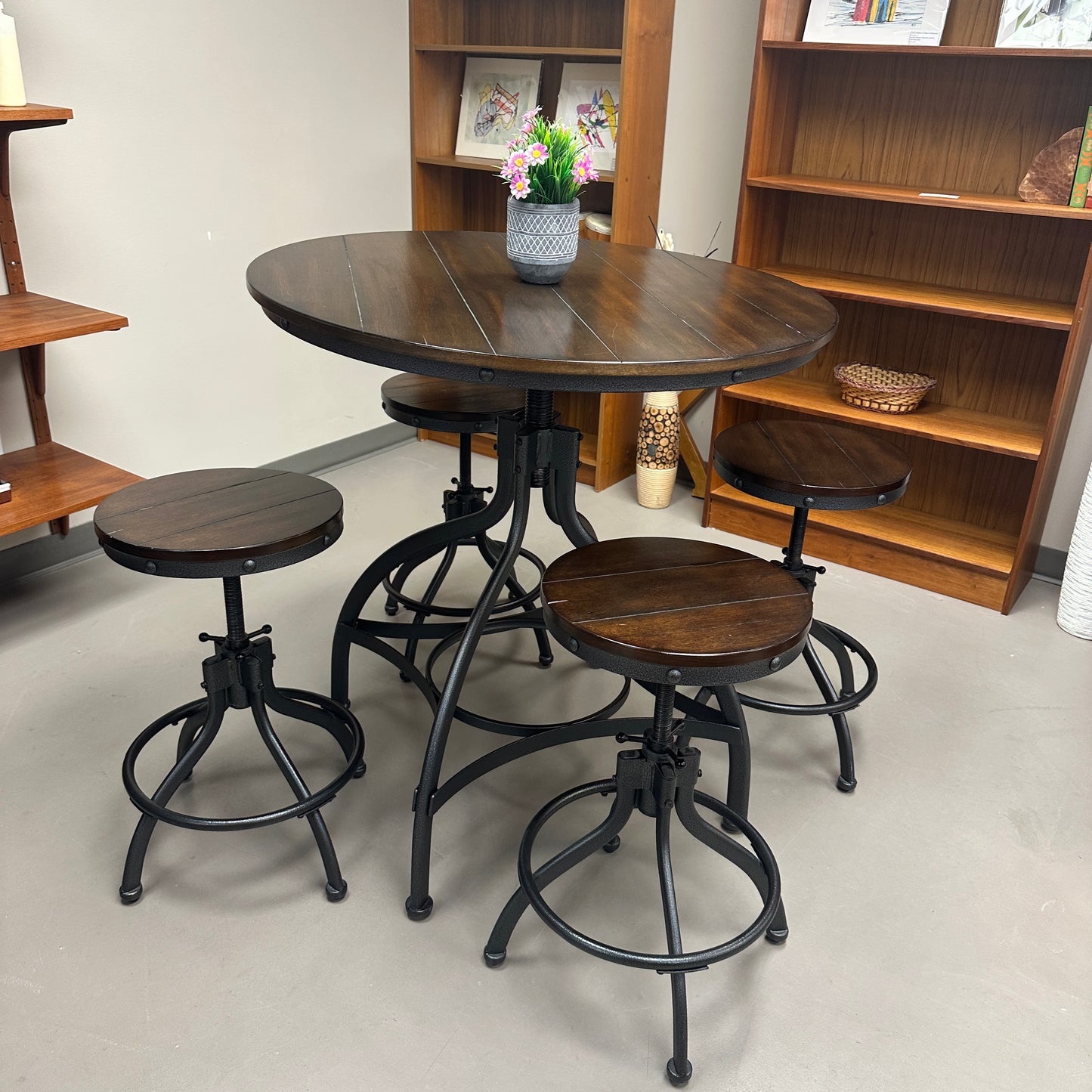 Linon Steel/Wood Industrial Adjustable Round Bar Set