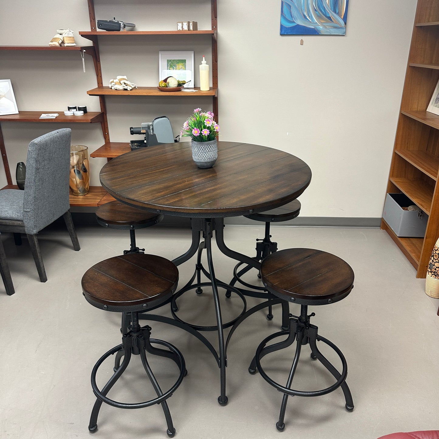 Linon Steel/Wood Industrial Adjustable Round Bar Set