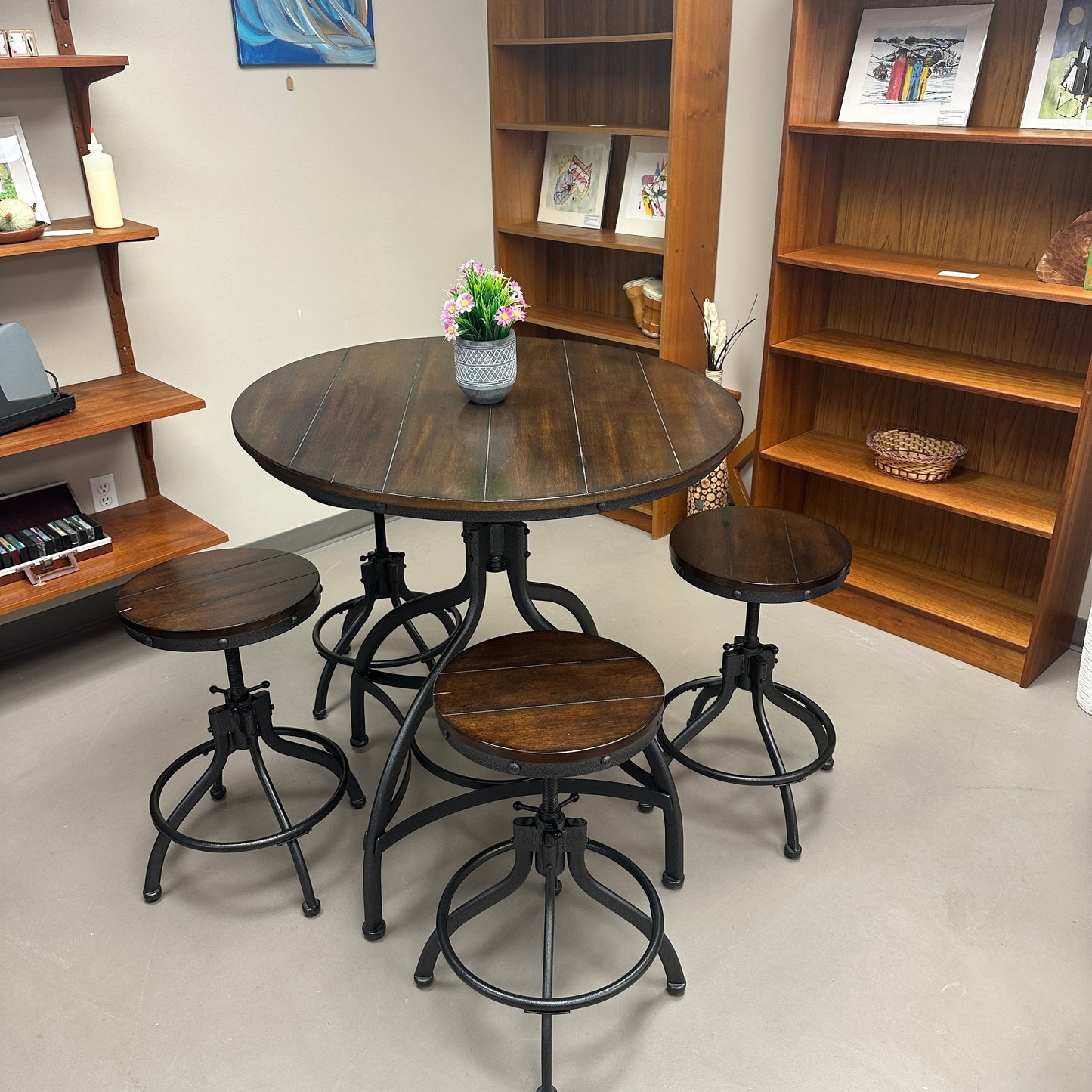 Linon Steel/Wood Industrial Adjustable Round Bar Set