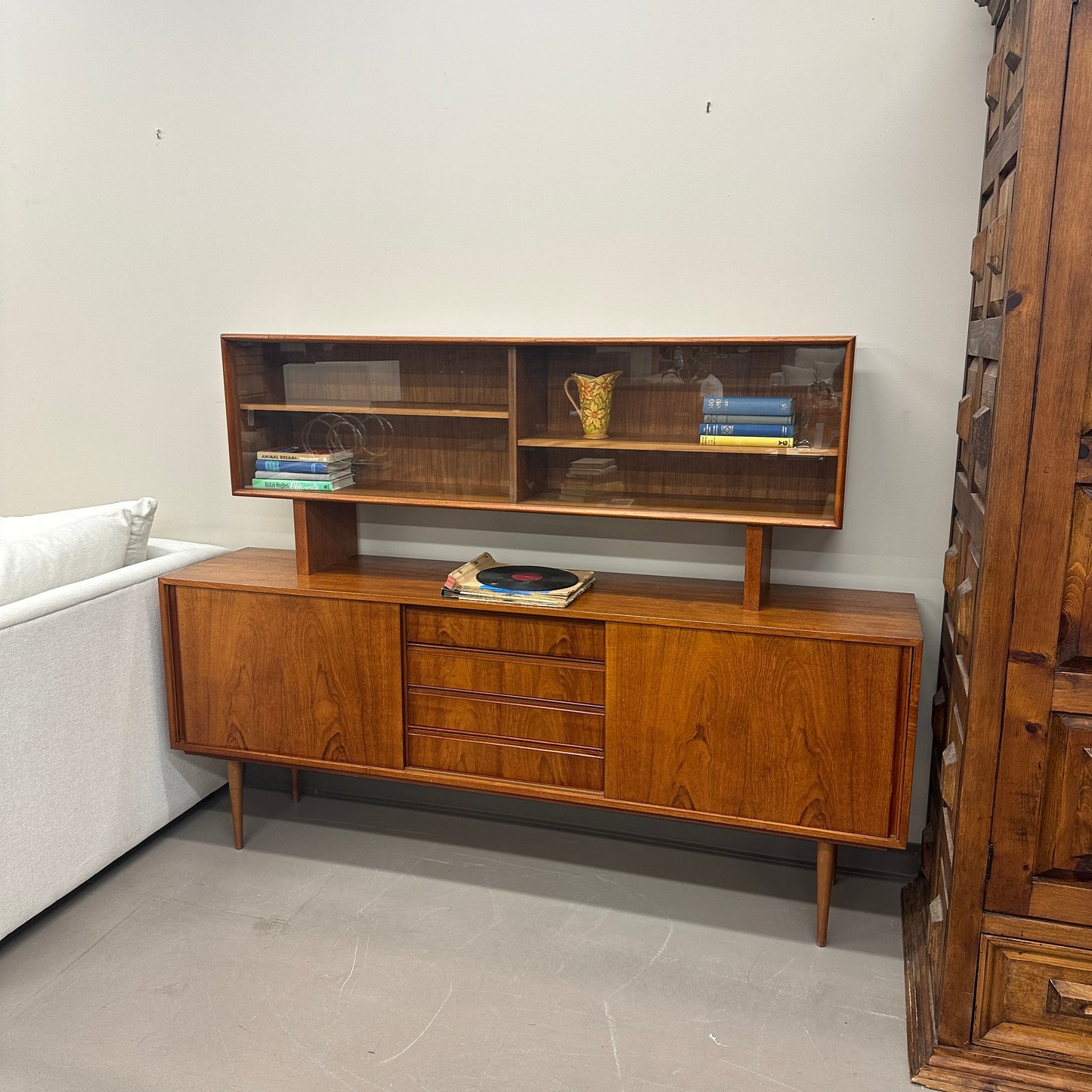Mid-Century Modern Danish 2-Piece Sideboard & Hutch