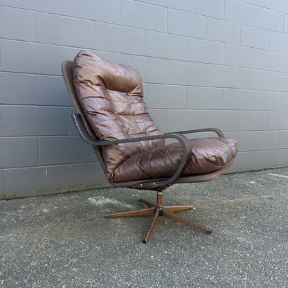 Spanish 1970s Leather Swivel Chair