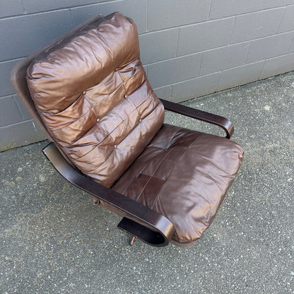 Spanish 1970s Leather Swivel Chair