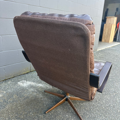 Spanish 1970s Leather Swivel Chair