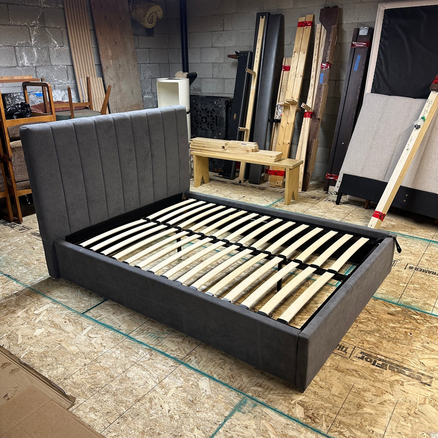 Modern Grey Double Bed with Lift-Up Storage