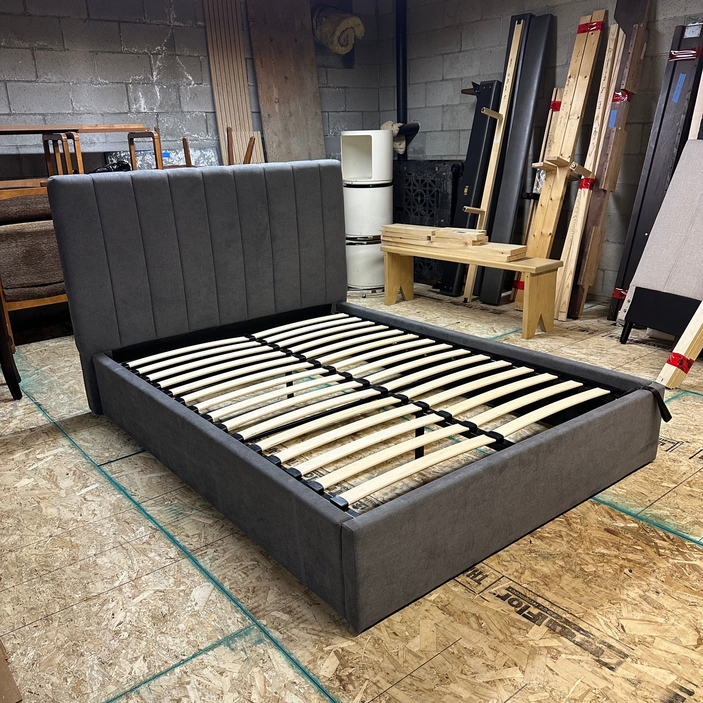 Modern Grey Double Bed with Lift-Up Storage