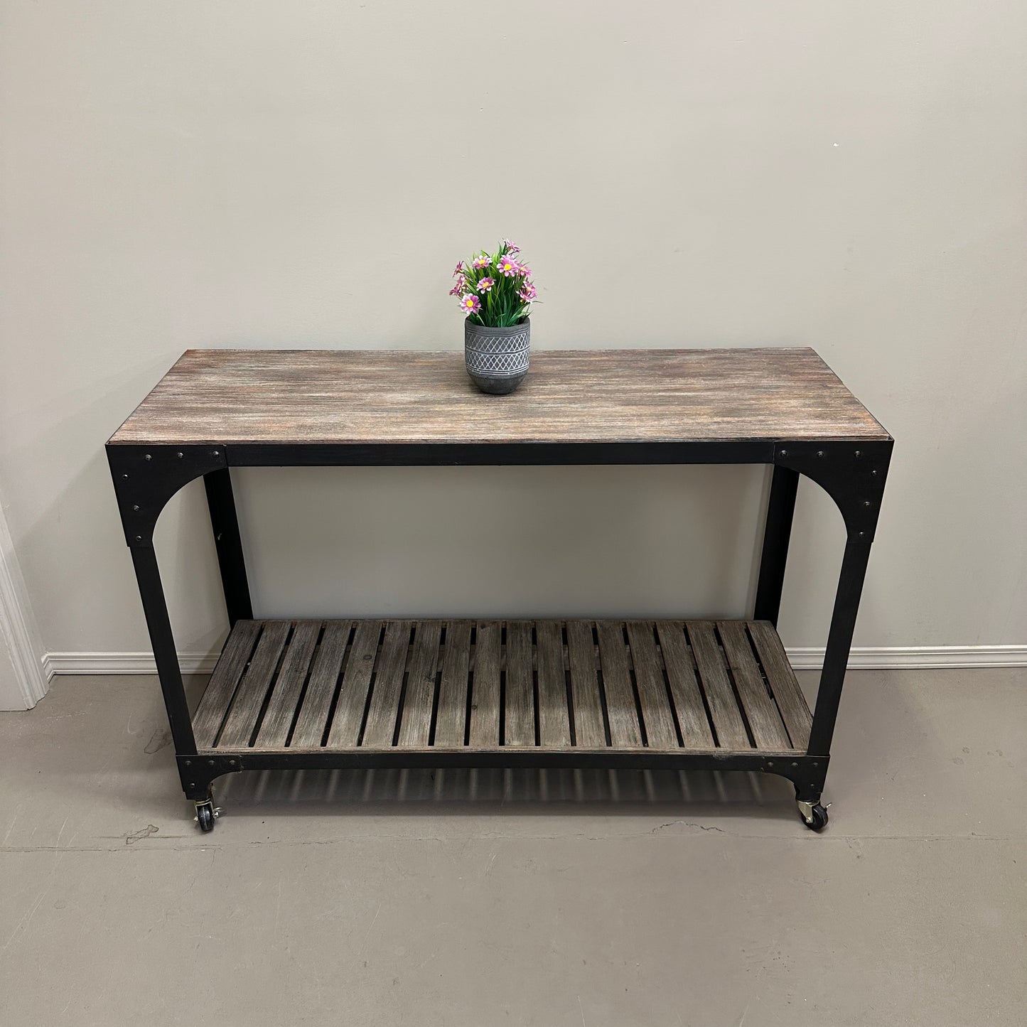 Industrial-Style Console Table on Wheels