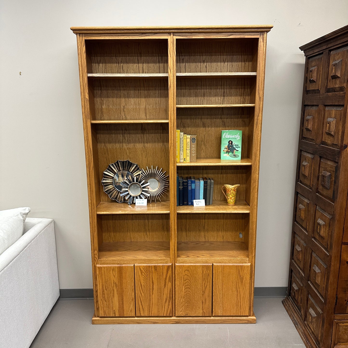 Vintage Oak Double-Bookcase