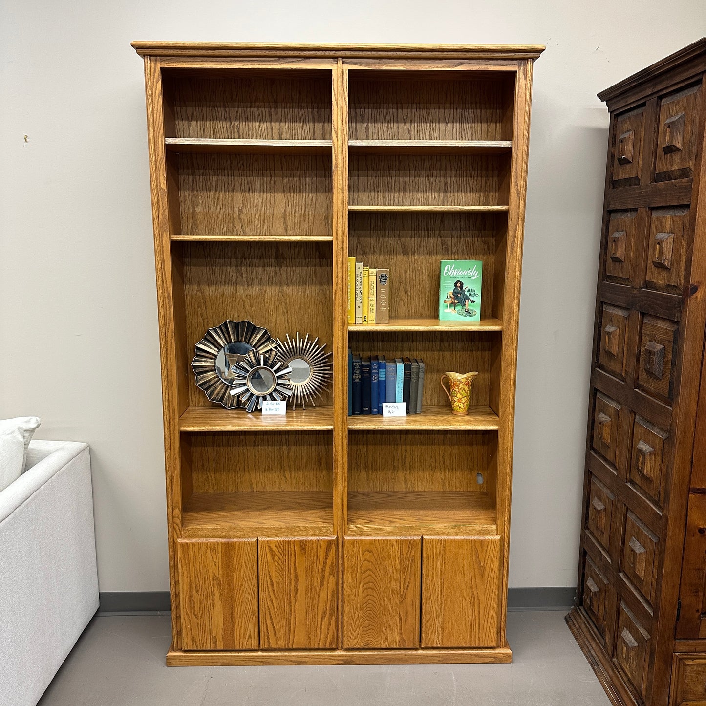 Vintage Oak Double-Bookcase