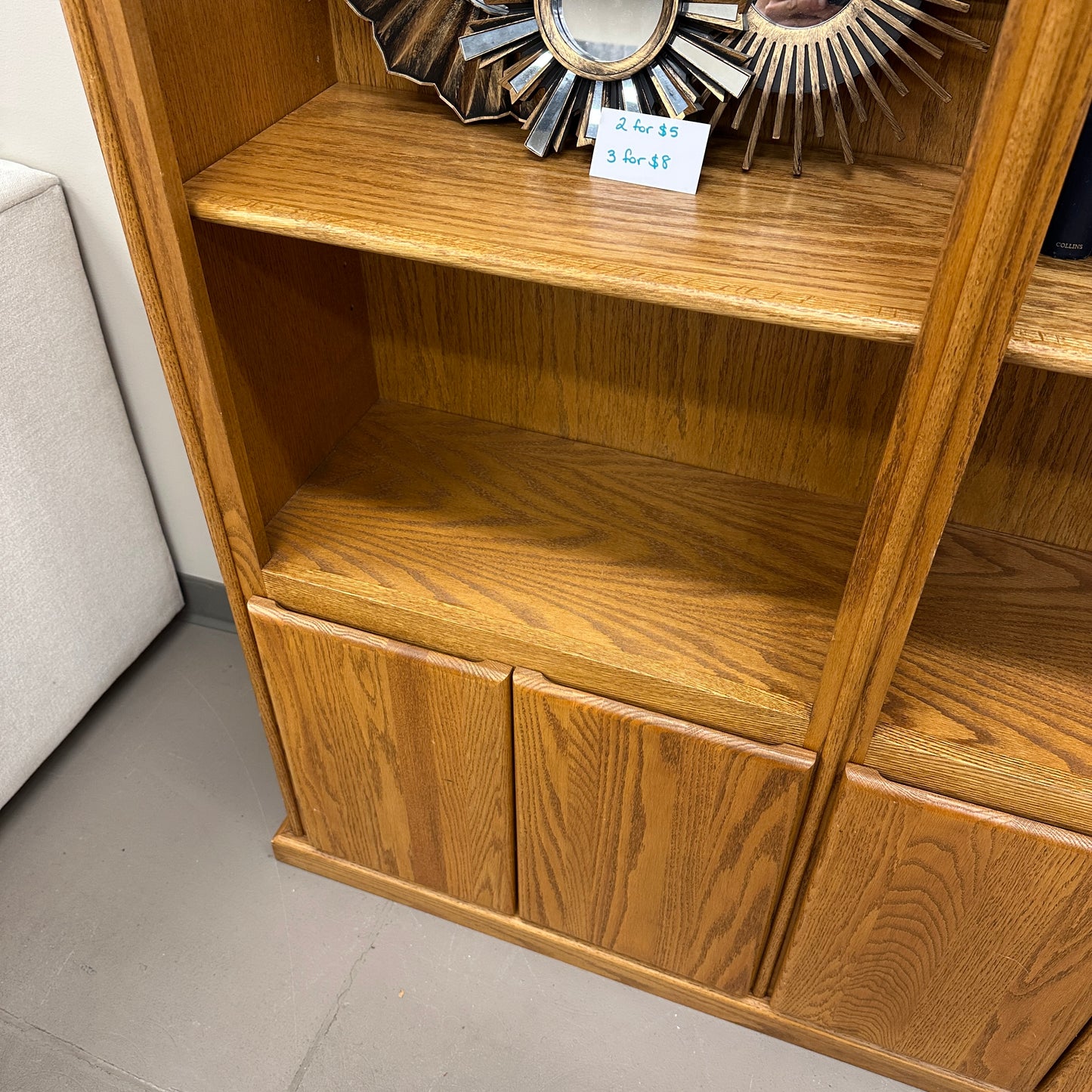 Vintage Oak Double-Bookcase