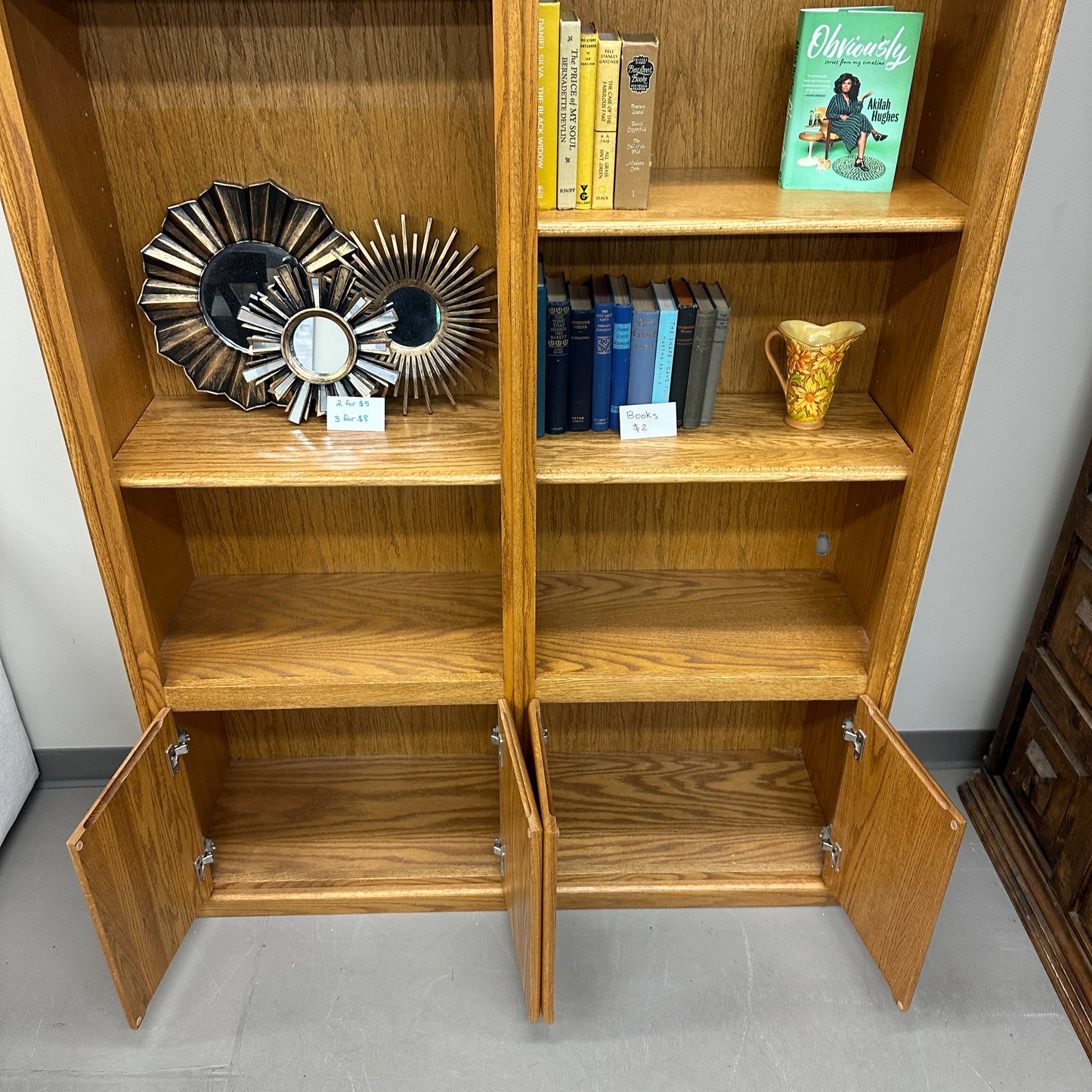Vintage Oak Double-Bookcase