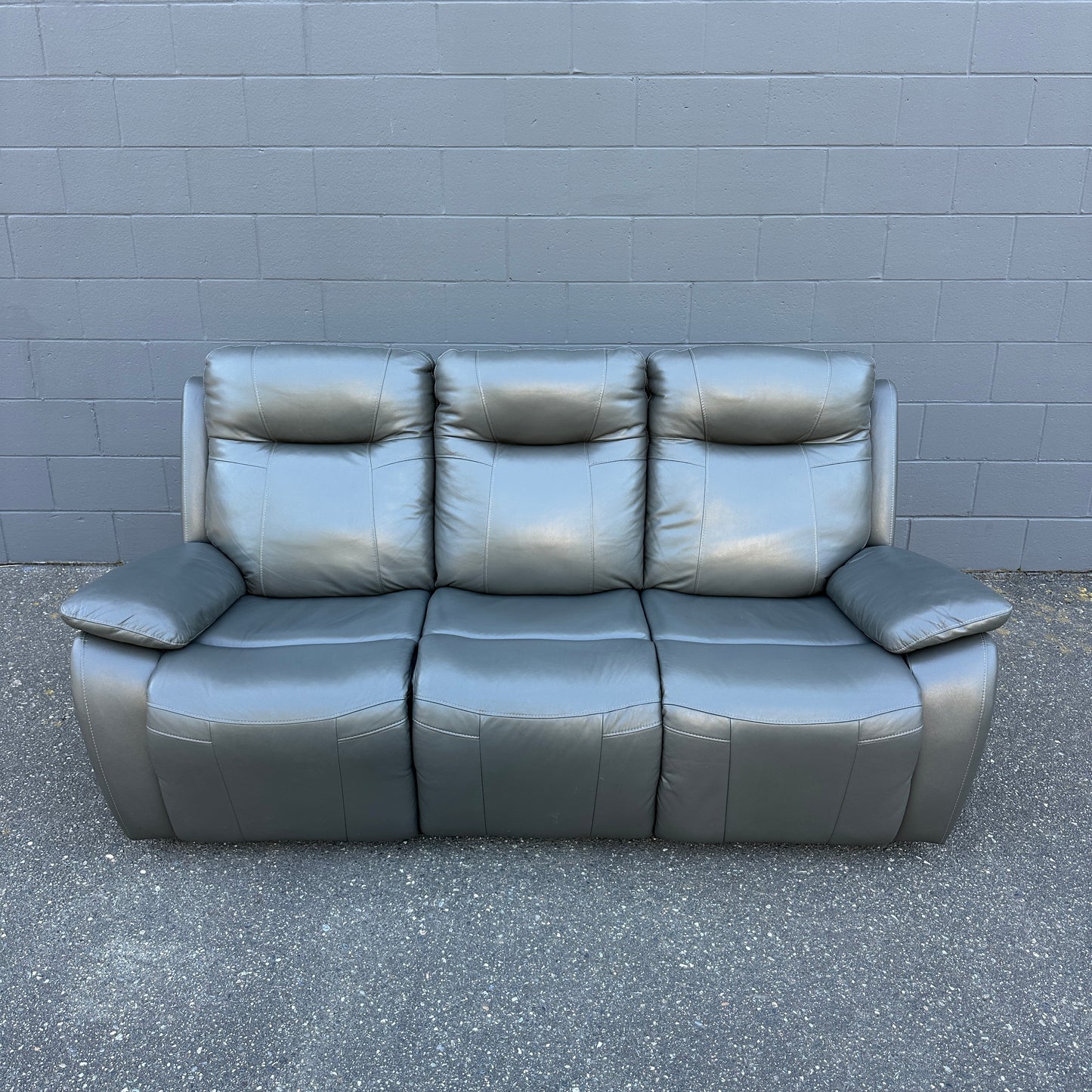 Grey Leather Power Recliner Sofa